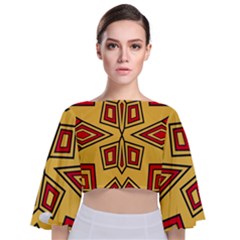 Abstract Pattern Geometric Backgrounds Tie Back Butterfly Sleeve Chiffon Top by Eskimos