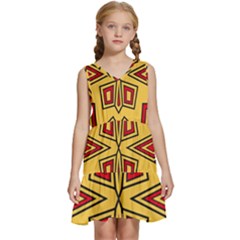 Abstract Pattern Geometric Backgrounds Kids  Sleeveless Tiered Mini Dress by Eskimos