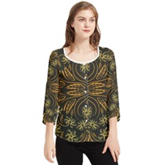 Folk flowers print Floral pattern Ethnic art Chiffon Quarter Sleeve Blouse