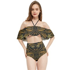 Folk Flowers Print Floral Pattern Ethnic Art Halter Flowy Bikini Set  by Eskimos