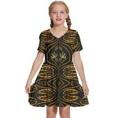 Folk Flowers Print Floral Pattern Ethnic Art Kids  Short Sleeve Tiered Mini Dress by Eskimos