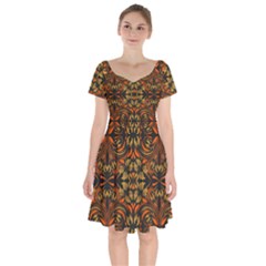 Folk Flowers Print Floral Pattern Ethnic Art Short Sleeve Bardot Dress by Eskimos