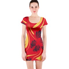 Folk Flowers Print Floral Pattern Ethnic Art Short Sleeve Bodycon Dress by Eskimos