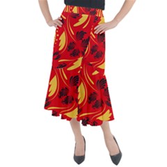 Folk Flowers Print Floral Pattern Ethnic Art Midi Mermaid Skirt by Eskimos