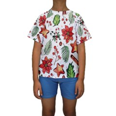 Pngtree-watercolor-christmas-pattern-background Kids  Short Sleeve Swimwear by nate14shop