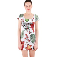 Pngtree-watercolor-christmas-pattern-background Short Sleeve Bodycon Dress by nate14shop