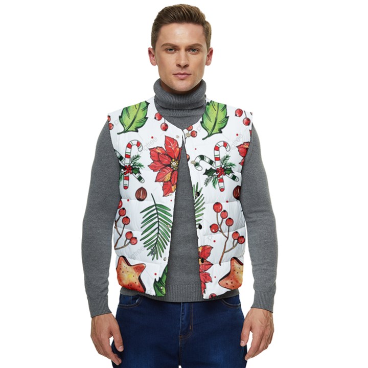 Pngtree-watercolor-christmas-pattern-background Men s Short Button Up Puffer Vest	