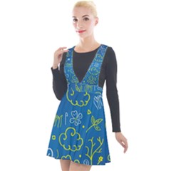 Abstract-background Plunge Pinafore Velour Dress