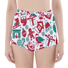 Chrismas Pattern High-waisted Bikini Bottoms by nate14shop