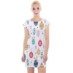 Seamless-pattern-cute-christmas-balls-shariki-igrushki-rozhd Cap Sleeve Bodycon Dress