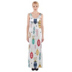 Seamless-pattern-cute-christmas-balls-shariki-igrushki-rozhd Thigh Split Maxi Dress