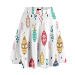 Seamless-pattern-cute-christmas-balls-shariki-igrushki-rozhd High Waist Skirt