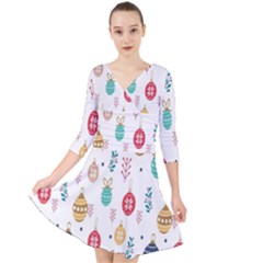 Seamless-pattern-cute-christmas-balls-shariki-igrushki-rozhd Quarter Sleeve Front Wrap Dress