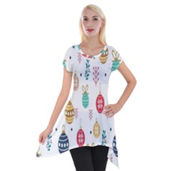 Seamless-pattern-cute-christmas-balls-shariki-igrushki-rozhd Short Sleeve Side Drop Tunic