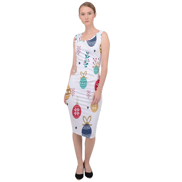 Seamless-pattern-cute-christmas-balls-shariki-igrushki-rozhd Sleeveless Pencil Dress