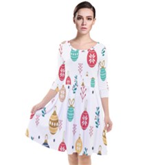 Seamless-pattern-cute-christmas-balls-shariki-igrushki-rozhd Quarter Sleeve Waist Band Dress