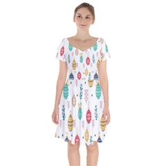 Seamless-pattern-cute-christmas-balls-shariki-igrushki-rozhd Short Sleeve Bardot Dress