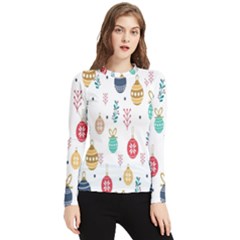 Seamless-pattern-cute-christmas-balls-shariki-igrushki-rozhd Women s Long Sleeve Rash Guard