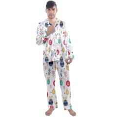 Seamless-pattern-cute-christmas-balls-shariki-igrushki-rozhd Men s Long Sleeve Satin Pajamas Set by nate14shop