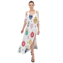 Seamless-pattern-cute-christmas-balls-shariki-igrushki-rozhd Maxi Chiffon Cover Up Dress