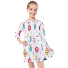 Seamless-pattern-cute-christmas-balls-shariki-igrushki-rozhd Kids  Quarter Sleeve Shirt Dress