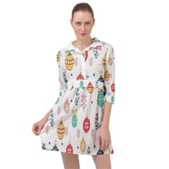 Seamless-pattern-cute-christmas-balls-shariki-igrushki-rozhd Mini Skater Shirt Dress