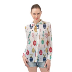 Seamless-pattern-cute-christmas-balls-shariki-igrushki-rozhd Long Sleeve Chiffon Shirt