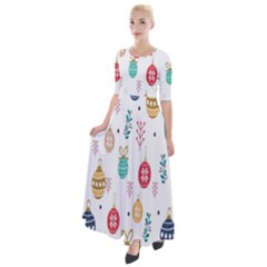 Seamless-pattern-cute-christmas-balls-shariki-igrushki-rozhd Half Sleeves Maxi Dress