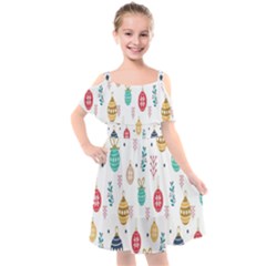 Seamless-pattern-cute-christmas-balls-shariki-igrushki-rozhd Kids  Cut Out Shoulders Chiffon Dress