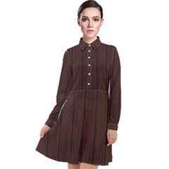 Wood Dark Brown Long Sleeve Chiffon Shirt Dress
