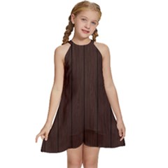 Wood Dark Brown Kids  Halter Collar Waist Tie Chiffon Dress by nate14shop