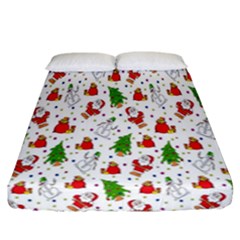 Hd-wallpaper-christmas-pattern-pattern-christmas-trees-santa-vector Fitted Sheet (california King Size) by nate14shop