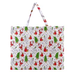 Hd-wallpaper-christmas-pattern-pattern-christmas-trees-santa-vector Zipper Large Tote Bag by nate14shop