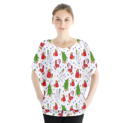 Hd-wallpaper-christmas-pattern-pattern-christmas-trees-santa-vector Batwing Chiffon Blouse by nate14shop