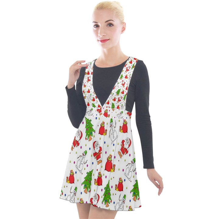 Hd-wallpaper-christmas-pattern-pattern-christmas-trees-santa-vector Plunge Pinafore Velour Dress