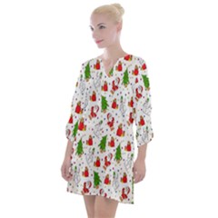 Hd-wallpaper-christmas-pattern-pattern-christmas-trees-santa-vector Open Neck Shift Dress