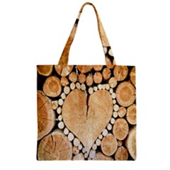 Wooden Heart Zipper Grocery Tote Bag