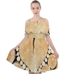 Wooden Heart Cut Out Shoulders Chiffon Dress