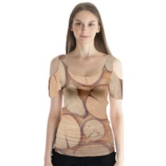 Wood-logs Butterfly Sleeve Cutout Tee 