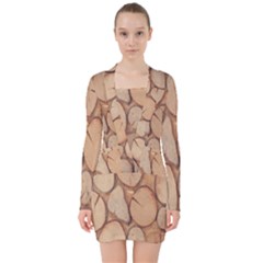 Wood-logs V-neck Bodycon Long Sleeve Dress