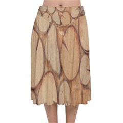 Wood-logs Velvet Flared Midi Skirt