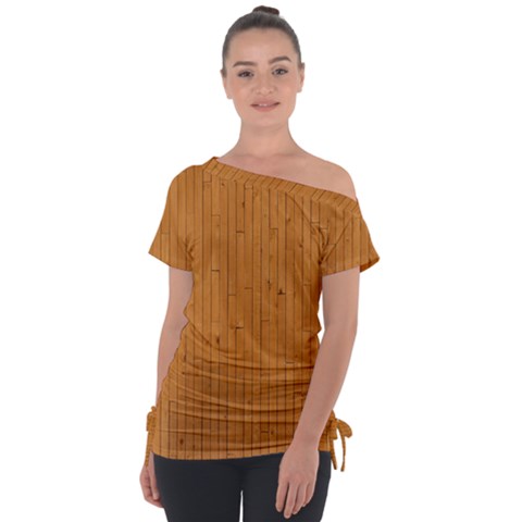 Antique Wood Texture Off Shoulder Tie-up Tee by nate14shop