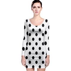 Black-and-white-polka-dot-pattern-background-free-vector Long Sleeve Bodycon Dress by nate14shop