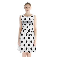 Black-and-white-polka-dot-pattern-background-free-vector Sleeveless Waist Tie Chiffon Dress