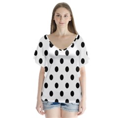 Black-and-white-polka-dot-pattern-background-free-vector V-neck Flutter Sleeve Top by nate14shop