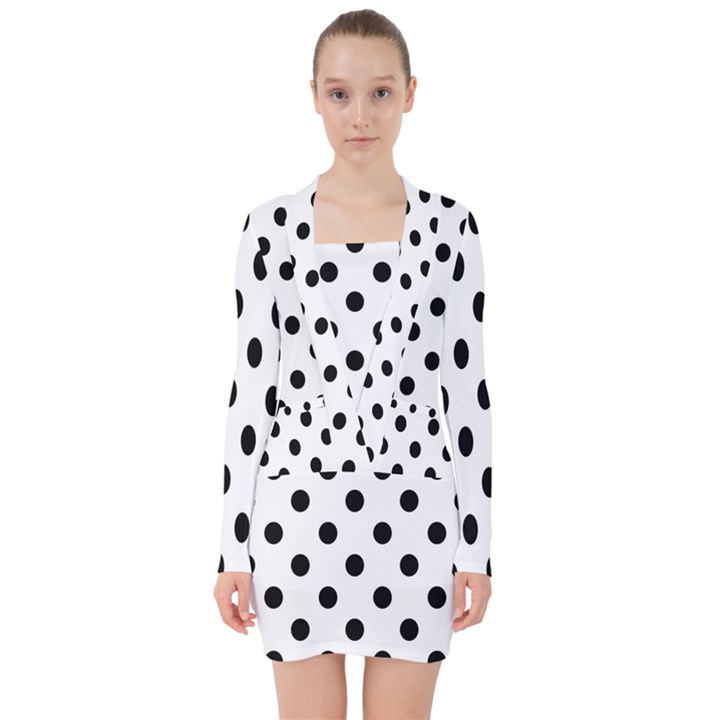 Black-and-white-polka-dot-pattern-background-free-vector V-neck Bodycon Long Sleeve Dress