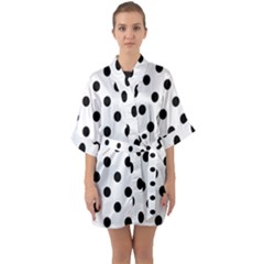 Black-and-white-polka-dot-pattern-background-free-vector Half Sleeve Satin Kimono  by nate14shop