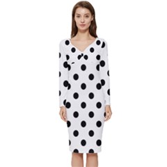 Black-and-white-polka-dot-pattern-background-free-vector Long Sleeve V-neck Bodycon Dress 