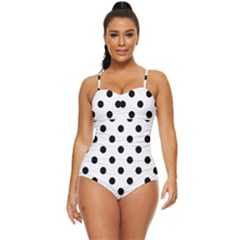 Black-and-white-polka-dot-pattern-background-free-vector Retro Full Coverage Swimsuit by nate14shop