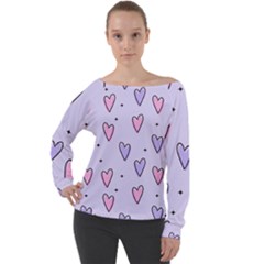 Heart-purple-pink-love Off Shoulder Long Sleeve Velour Top by nate14shop